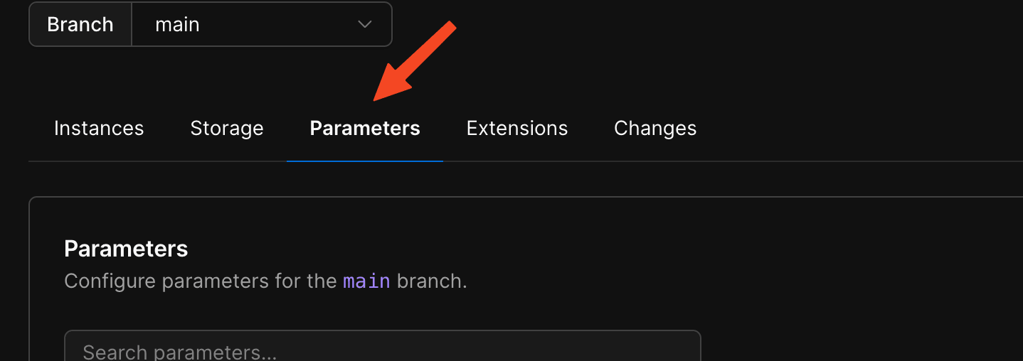 PlanetScale cluster configuration page showing the Parameters tab